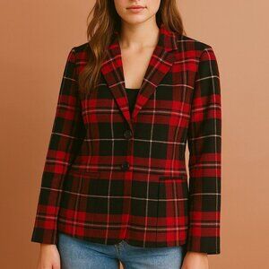 Holiday Party Blazer, Red Plaid Blazer, Tahari Arthur Levine, 6 Petite